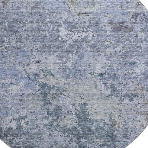 8' Blue And Gray Abstract Washable Round Rug With UV Protection