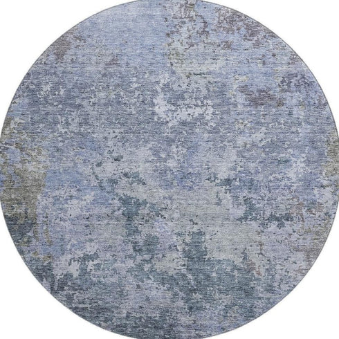 8' Blue And Gray Abstract Washable Round Rug With UV Protection