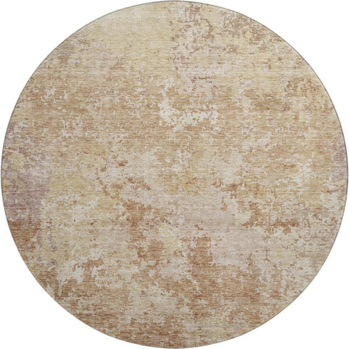 8' Copper And Beige Abstract Washable Round Rug With UV Protection