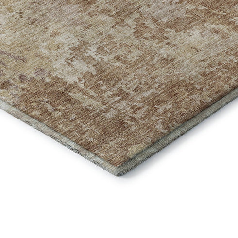 8' Copper And Beige Abstract Washable Round Rug With UV Protection