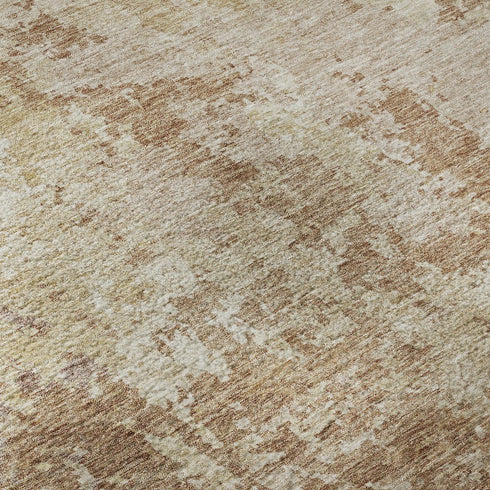 8' Copper And Beige Abstract Washable Round Rug With UV Protection
