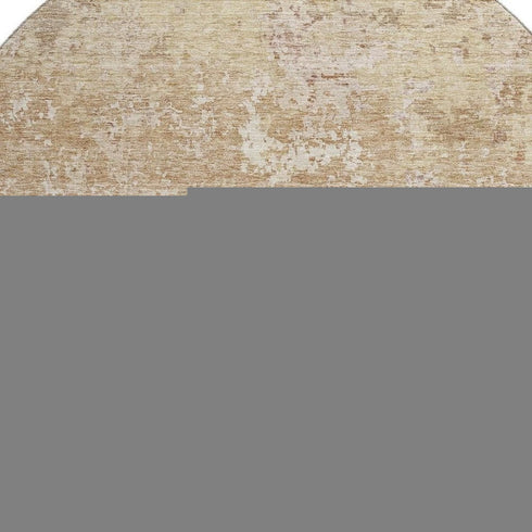 8' Copper And Beige Abstract Washable Round Rug With UV Protection