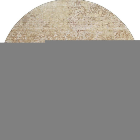 8' Copper And Beige Abstract Washable Round Rug With UV Protection