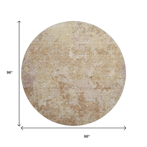 8' Copper And Beige Abstract Washable Round Rug With UV Protection