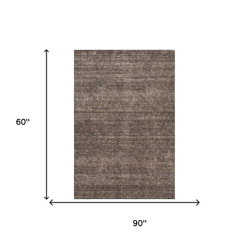 5' X 8' Coffee And Beige Geometric Washable Area Rug With UV Protection