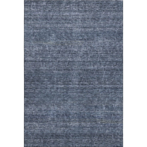 5' X 8' Navy Blue And Beige Geometric Washable Area Rug With UV Protection