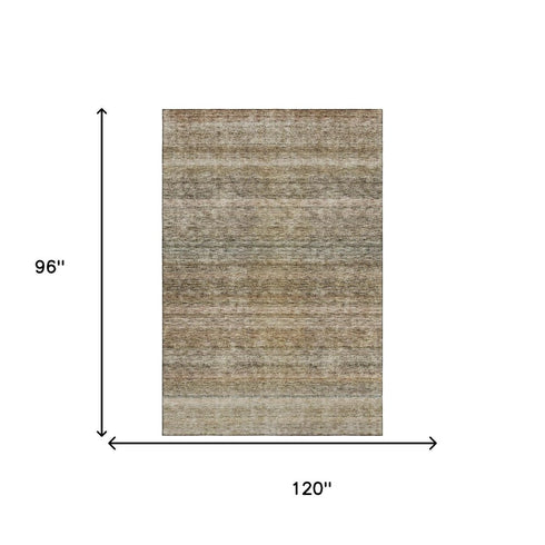 8' X 10' Copper Gray And Beige Striped Washable Area Rug With UV Protection