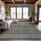9' X 12' Taupe Beige And Blue Striped Washable Area Rug With UV Protection