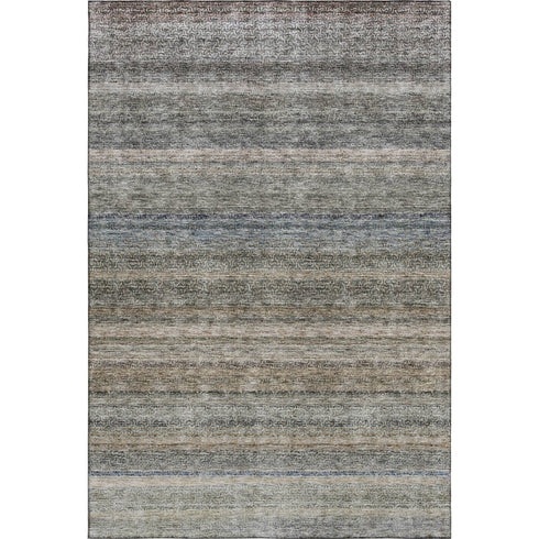 9' X 12' Taupe Beige And Blue Striped Washable Area Rug With UV Protection
