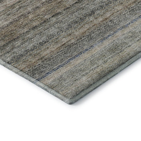9' X 12' Taupe Beige And Blue Striped Washable Area Rug With UV Protection