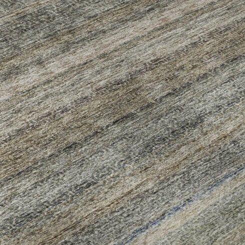 9' X 12' Taupe Beige And Blue Striped Washable Area Rug With UV Protection