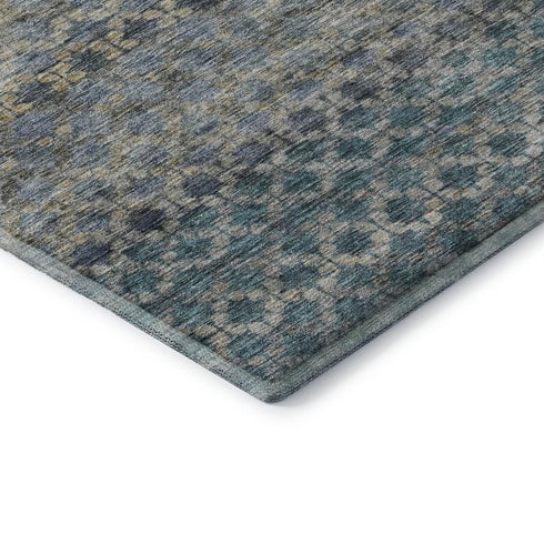 5' X 8' Blue Gray And Beige Striped Washable Area Rug With UV Protection