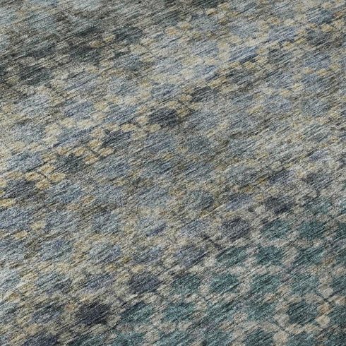 5' X 8' Blue Gray And Beige Striped Washable Area Rug With UV Protection