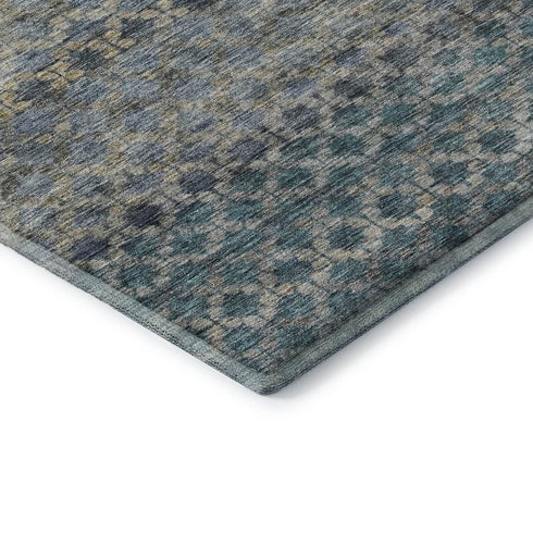 8' X 10' Blue Gray And Beige Striped Washable Area Rug With UV Protection
