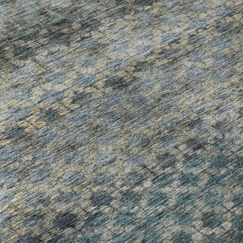 8' X 10' Blue Gray And Beige Striped Washable Area Rug With UV Protection