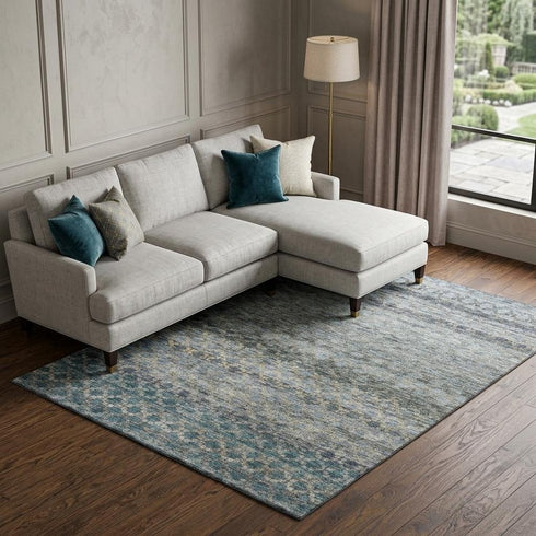 8' X 10' Blue Gray And Beige Striped Washable Area Rug With UV Protection