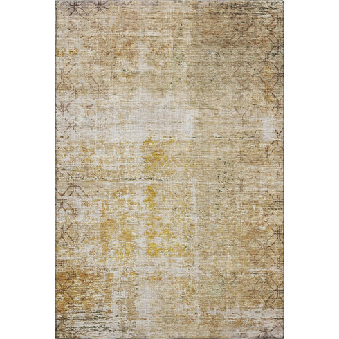 5' X 8' Gold Ivory And Beige Geometric Washable Area Rug With UV Protection