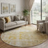 8' Gold Ivory And Beige Geometric Washable Round Rug With UV Protection