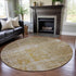 8' Gold Ivory And Beige Geometric Washable Round Rug With UV Protection