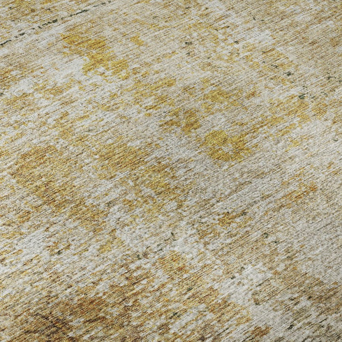 8' Gold Ivory And Beige Geometric Washable Round Rug With UV Protection