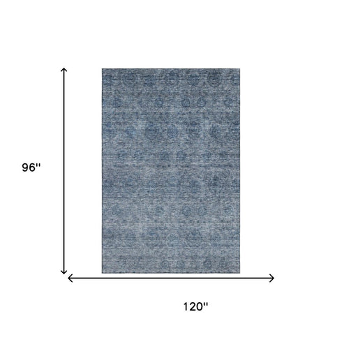 8' X 10' Blue And Silver Abstract Washable Area Rug With UV Protection