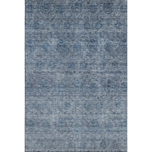 8' X 10' Blue And Silver Abstract Washable Area Rug With UV Protection