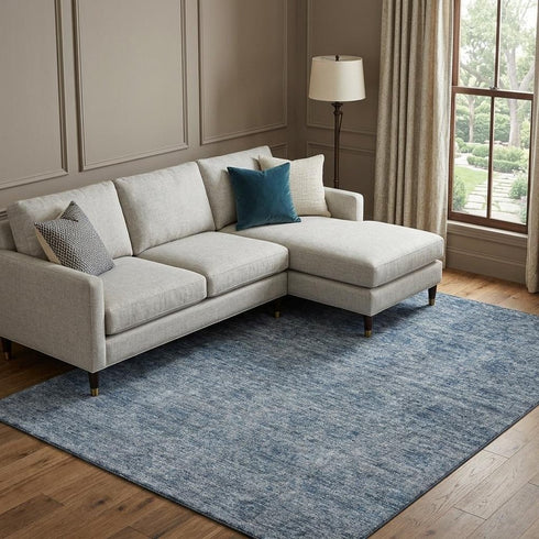 8' X 10' Blue And Silver Abstract Washable Area Rug With UV Protection