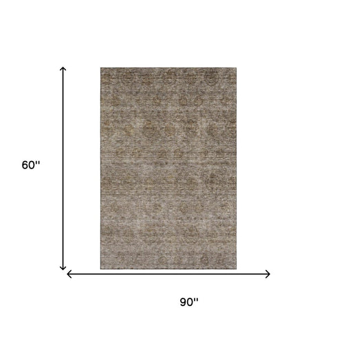5' X 8' Brown And Beige Abstract Washable Area Rug With UV Protection