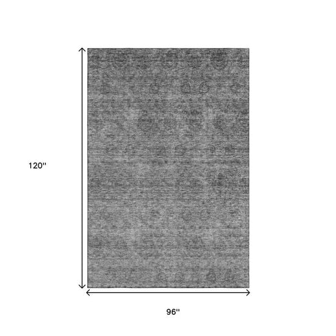 8' X 10' Gray And Silver Abstract Washable Area Rug With UV Protection