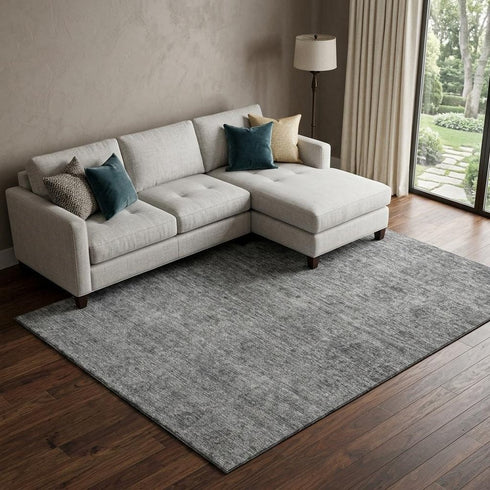 8' X 10' Gray And Silver Abstract Washable Area Rug With UV Protection