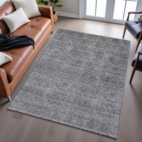 8' X 10' Gray And Silver Abstract Washable Area Rug With UV Protection