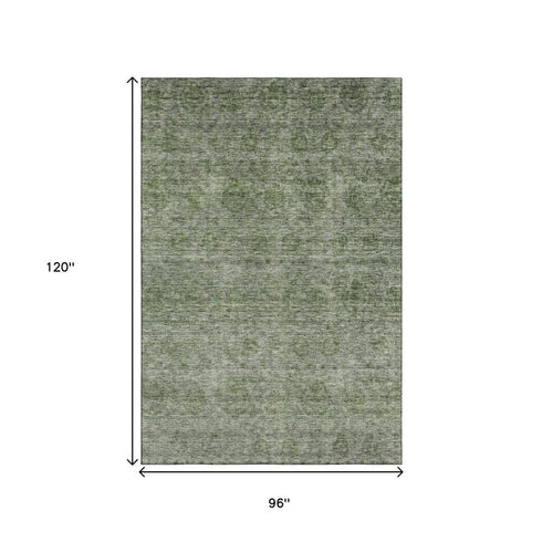 8' X 10' Olive Green And Silver Abstract Washable Area Rug With UV Protection
