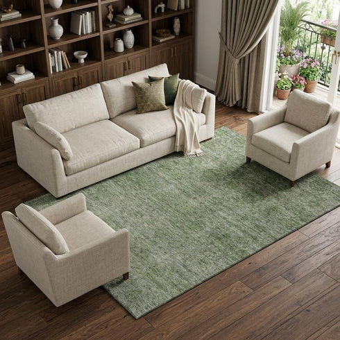 8' X 10' Olive Green And Silver Abstract Washable Area Rug With UV Protection