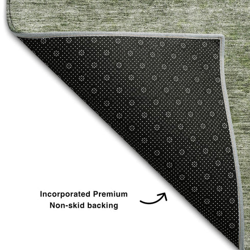 8' X 10' Olive Green And Silver Abstract Washable Area Rug With UV Protection