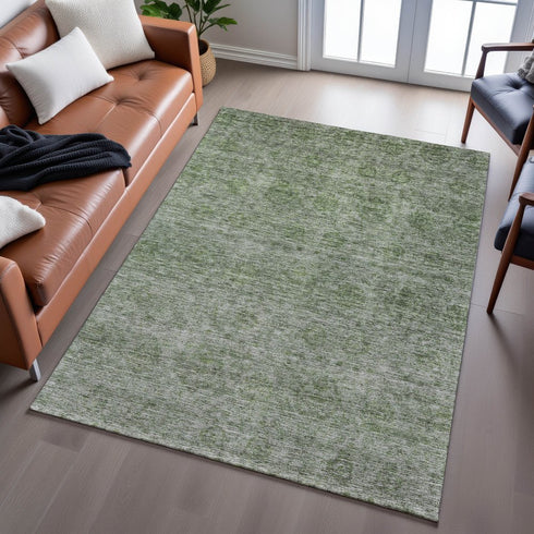 8' X 10' Olive Green And Silver Abstract Washable Area Rug With UV Protection