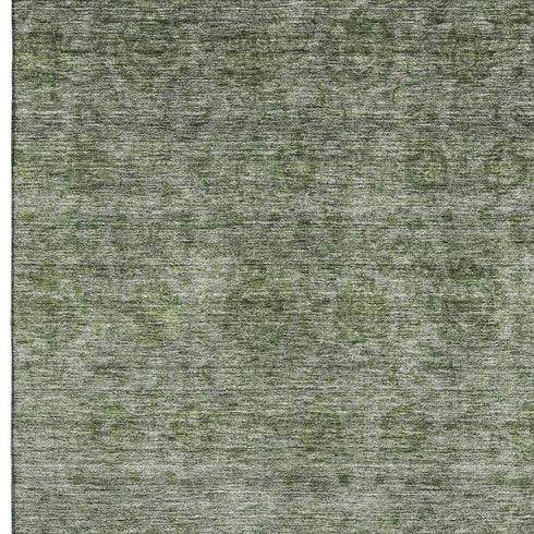 8' X 10' Olive Green And Silver Abstract Washable Area Rug With UV Protection