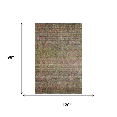 8' X 10' Artichoke Green And Pink Abstract Washable Area Rug With UV Protection