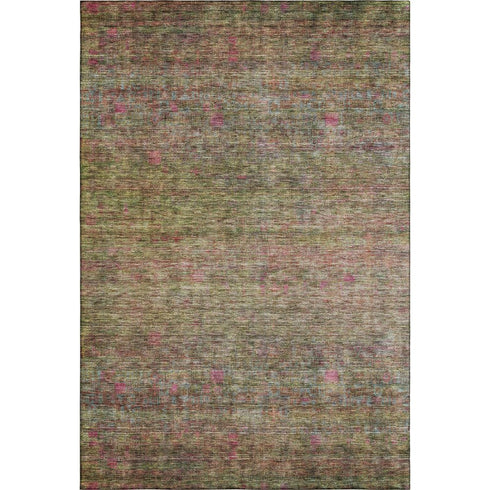 8' X 10' Artichoke Green And Pink Abstract Washable Area Rug With UV Protection
