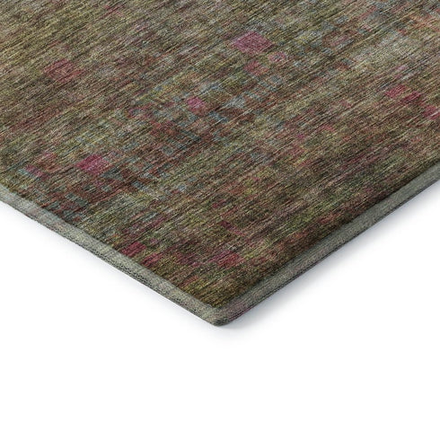 8' X 10' Artichoke Green And Pink Abstract Washable Area Rug With UV Protection