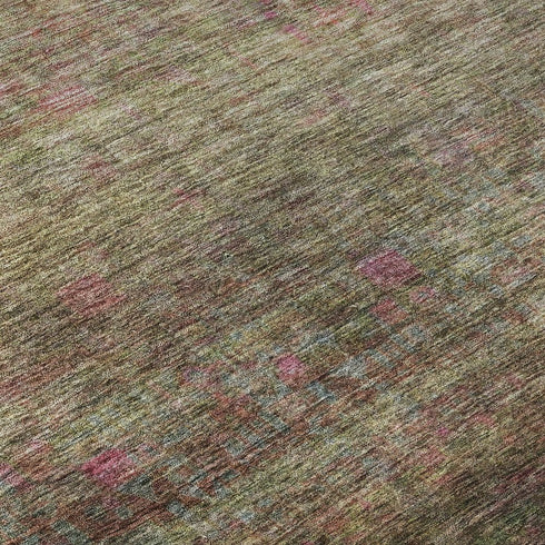 8' X 10' Artichoke Green And Pink Abstract Washable Area Rug With UV Protection