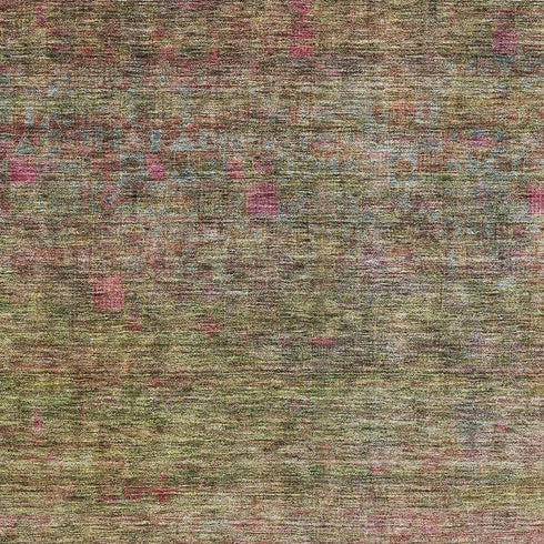8' X 10' Artichoke Green And Pink Abstract Washable Area Rug With UV Protection