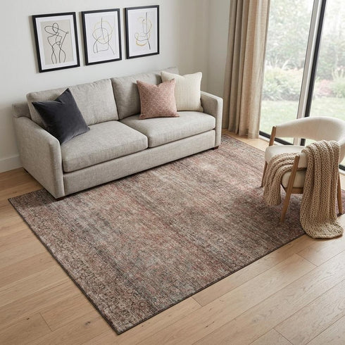 5' X 8' Coral Gray And Silver Striped Washable Area Rug With UV Protection