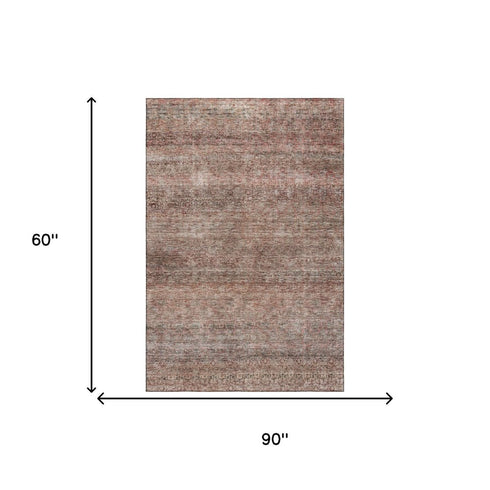 5' X 8' Coral Gray And Silver Striped Washable Area Rug With UV Protection