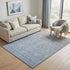 5' X 8' Blue Gray And Silver Geometric Washable Area Rug With UV Protection
