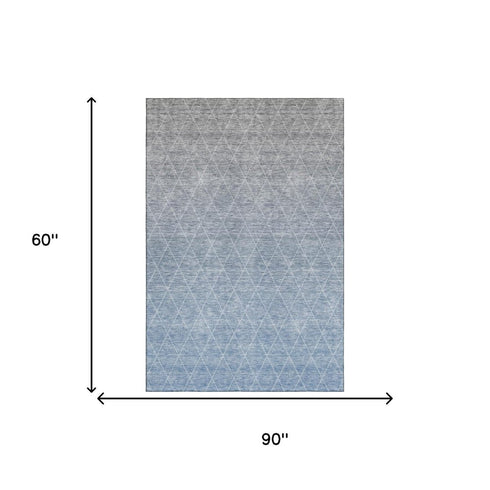 5' X 8' Blue Gray And Silver Geometric Washable Area Rug With UV Protection