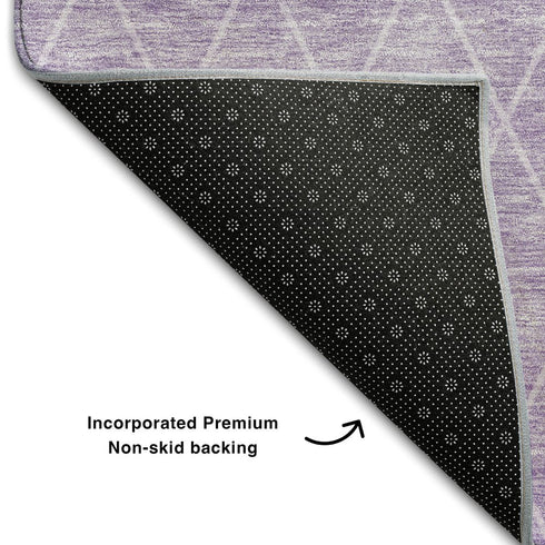 5' X 8' Lavender And Ivory Geometric Washable Area Rug With UV Protection