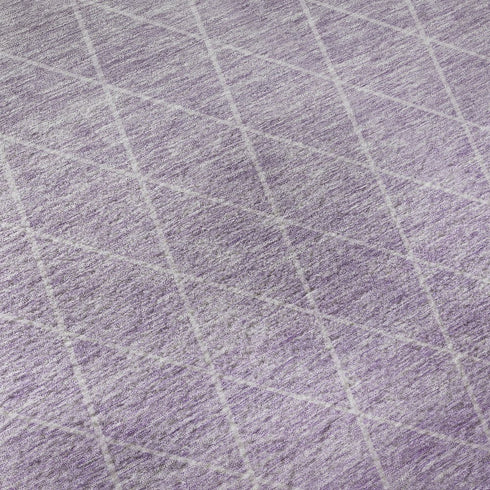 5' X 8' Lavender And Ivory Geometric Washable Area Rug With UV Protection