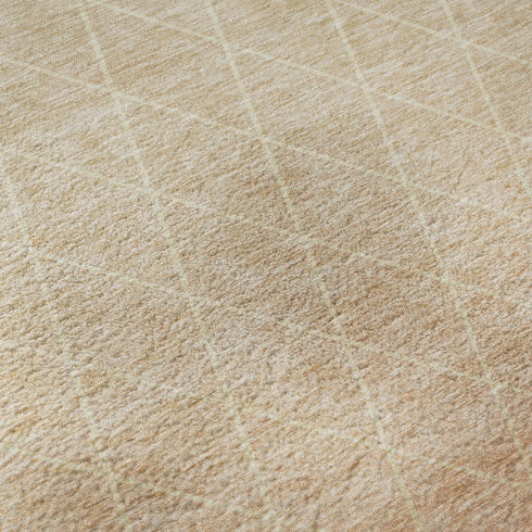 8' Salmon And Beige Geometric Washable Round Rug With UV Protection