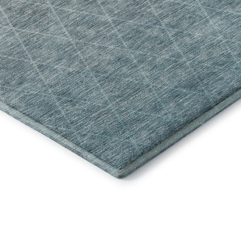 8' Teal And Ivory Geometric Washable Round Rug With UV Protection