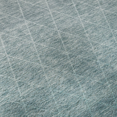 8' Teal And Ivory Geometric Washable Round Rug With UV Protection